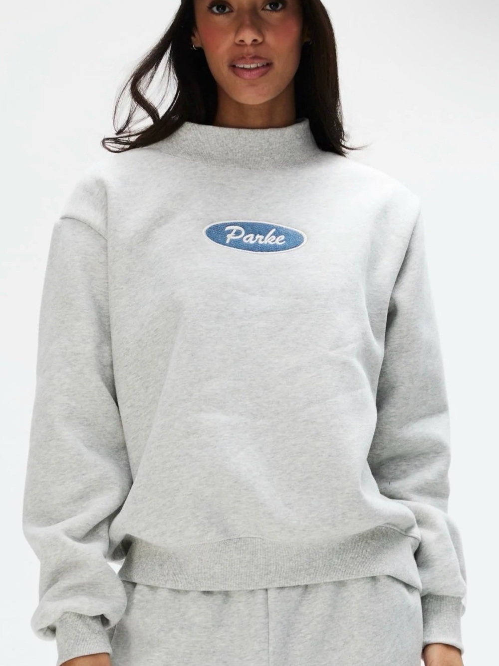 Parke Light Gray Crewneck Sweatshirt Signature Patch Mockneck